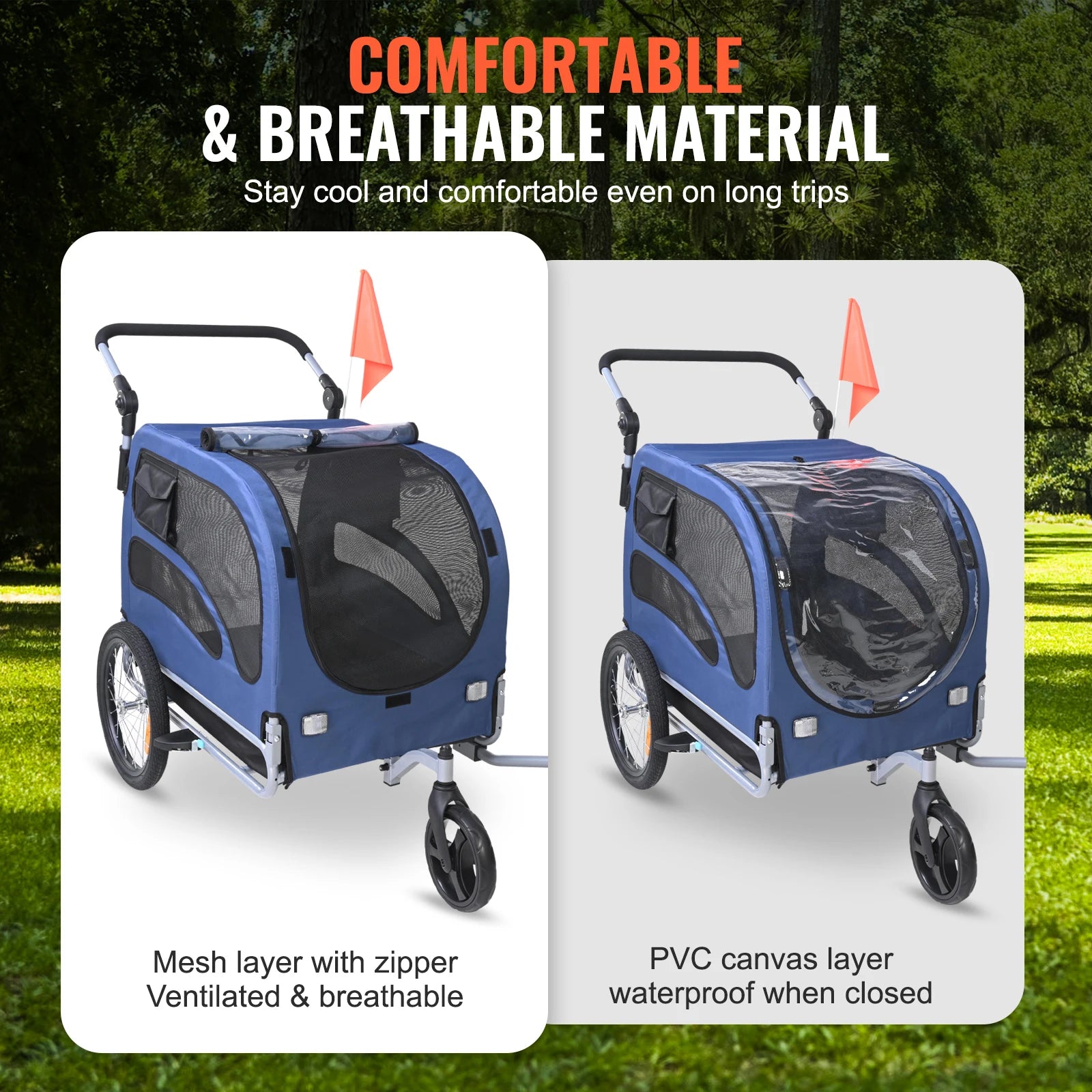 Eco-Friendly 2-in-1 Dog Bike Trailer & Pet Stroller with Safety Reflectors