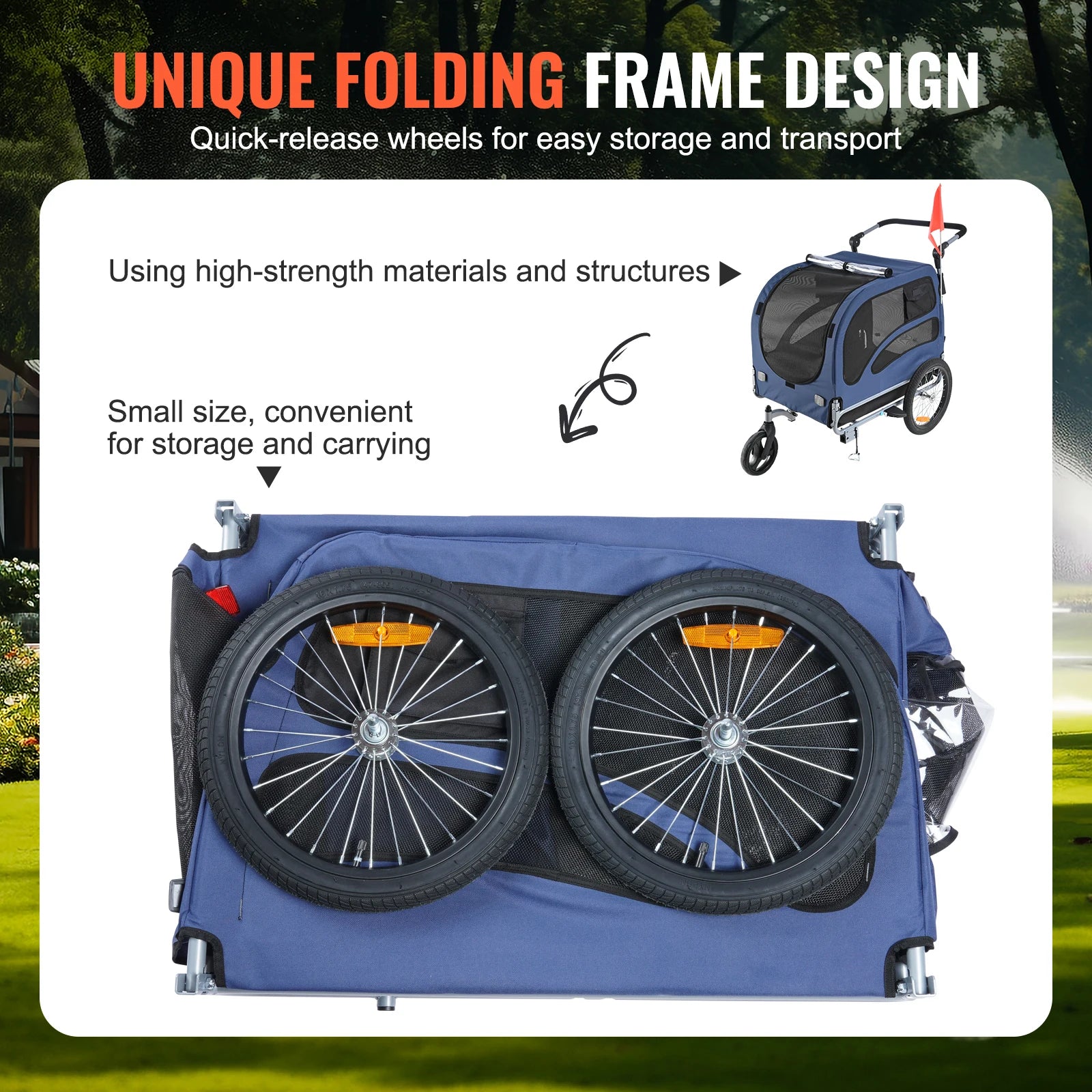 Eco-Friendly 2-in-1 Dog Bike Trailer & Pet Stroller with Safety Reflectors