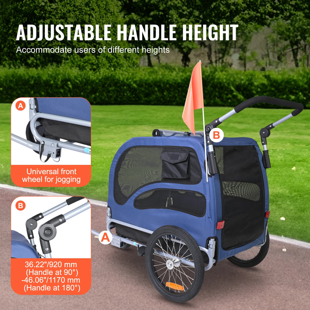 Eco-Friendly 2-in-1 Dog Bike Trailer & Pet Stroller with Safety Reflectors