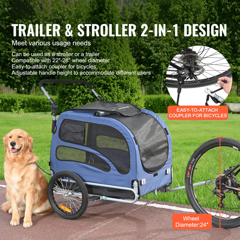 Eco-Friendly 2-in-1 Dog Bike Trailer & Pet Stroller with Safety Reflectors