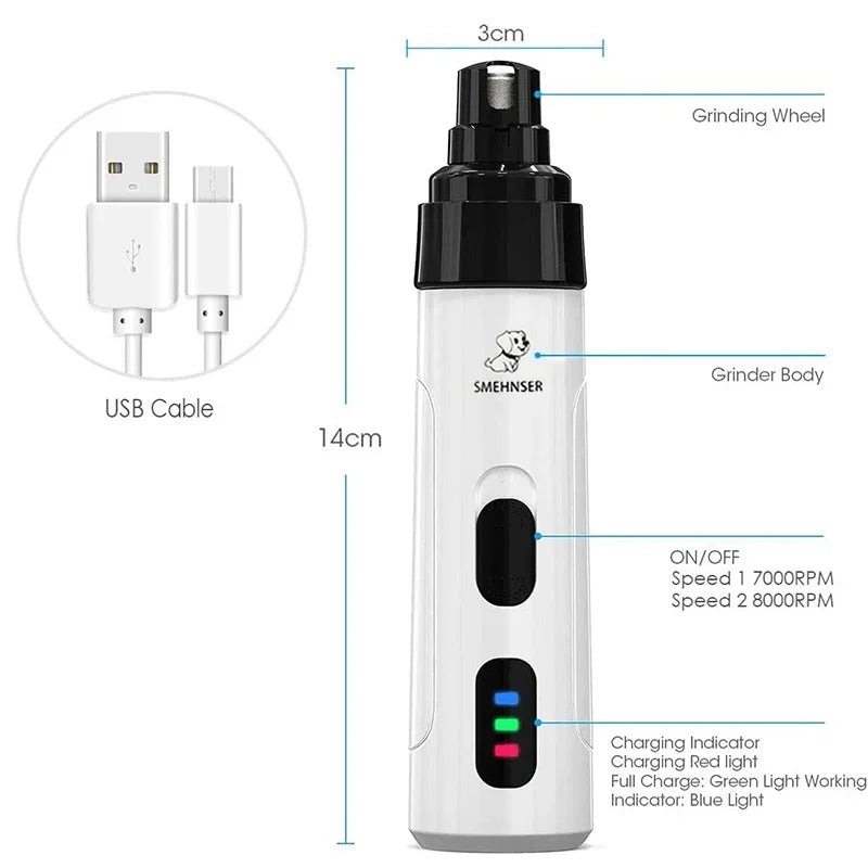 Eco-Friendly USB Rechargeable Pet Nail Grinder for Dogs & Cats